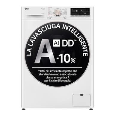 LG AI DD D4R7011TSWG Lavasciuga 11/6kg, Serie R7, Classe A-10%/D, Lavatrice Asciugatrice, 1400 Giri, TurboWash 360, Vapore, Allergy Care, Eco Hybrid, Wi-Fi, Bianca