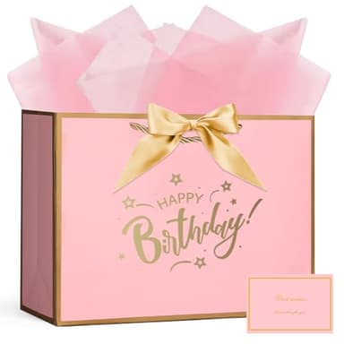 AOOSU Sacchetti Regalo Eleganti, 1pcs Sacchettini Borsa Regali Compleanno, Sacchetti Regalo in Carta con 3 Involucri e 1 Biglietti Perfetto per Compleanni e Anniversari (Compleanno)