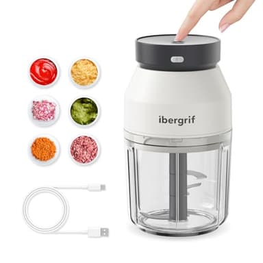 Ibergrif M503 Mini Tritatutto Elettrico, Robot Tritatutto da Cucina 400ml, Ricarica USB, Multifunzione, Portatile Tritatutto da Cucina Elettrico per Verdura, Frutta, Carne e Integratore per Bambini
