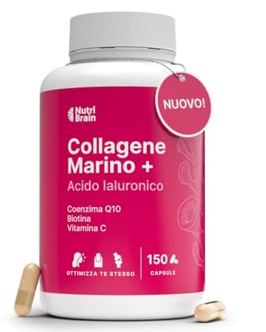 Collagene Marino Idrolizzato + Acido Ialuronico, Coenzima Q10, Biotina & Vitamina C | 150 capsule | Alta biodisponibilità | 5 mesi | Peptidi Tipo 1 | Pelle, Capelli, Unghie, Ossa, Articolazioni