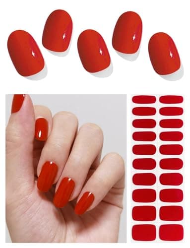 Wahrshei Unghie Gel Adesive UV | V Red Smalto Adesivo Gel UV | 20 PCS Pellicola per Unghie Autoadesiva | Adesivi per unghie in gel, Impacchi di Smalto Gel per Unghie