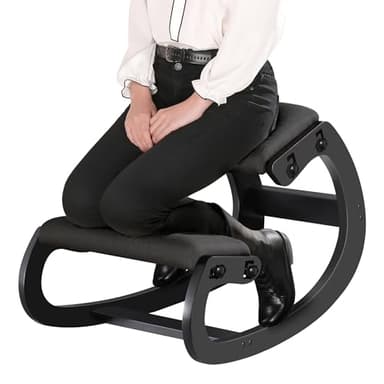 Predawn Sedia Ergonomica Posturale per Inginocchiarsi, Collo e Migliora la Postura, in Legno con Cuscino in Lino, Allevia Dolore alla Schiena/Collo & Migliora Postura (Nero)