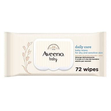 Aveeno Baby Daily Care Salviettine umidificate e delicate per neonati e bambini, Salviette neonato con Estratto di Avena e Aloe, Salviettine neonato senza profumo, solfati e alcol,72 pezzi