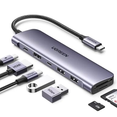 UGREEN Revodok 1071 Hub USB C HDMI 4K Lettore Schede SD TF Carica PD 100W Adattatore Type C Dock Station Compatibile con MacBook Pro Air M3 M2, iPad, iPhone 16 Plus Max, Galaxy S24