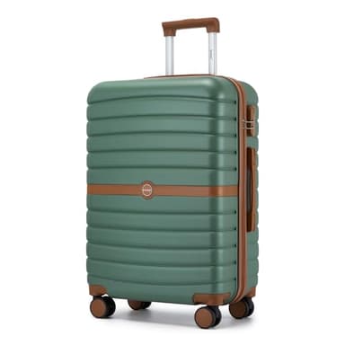 KONO Valigia Media Rigida 20 kg ABS+PC Trolley con 8 Ruote (65,6 cm, Verde/Marrone)