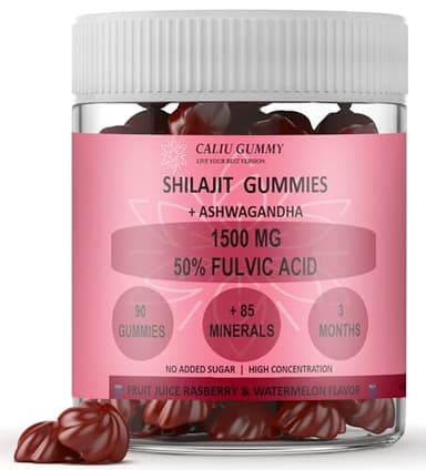 Shilajit Puro + Ashwagandha | 90 Shilajit Pure Gommose | 50% Acido Fulvico | 3 mesi | 1500mg | Con Polvere Naturale di Ashwagandha | +85 Minerali | Resina Pura di Shilajit dell' Himalaya