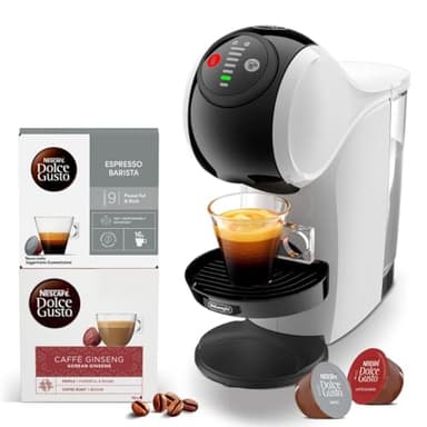 NESCAFE’ DOLCE GUSTO De’ Longhi Genio S, Macchina per Caffè Espresso e Altre Bevande in capsula, Automatica, Bianco + Barista - Ginseng 32 capsule