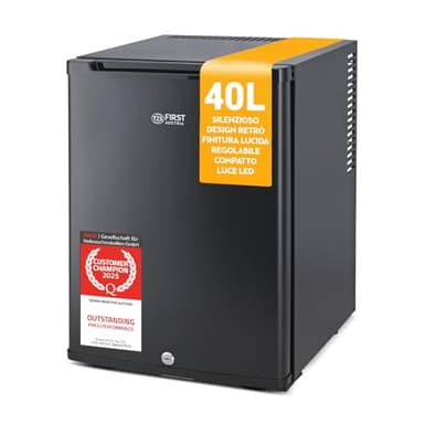 TZS First Austria - Mini Frigorifero 40L silenzioso - Piccolo Minifrigo con porta reversibile e luce interna - Minibar per campeggio, ufficio, camera da letto e hotel - Nero opaco