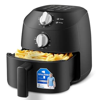 Midea Friggitrice Ad Aria 2 Litri, 1150 W, 12 Funzioni Pre-impostate di cottura,Air Fryer senza Olio, Capacità 1-2 Persone, senza BPA, Regolazione della Temperatura e Del Tempo, Nero