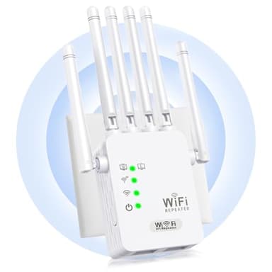 Ripetitore WiFi Potente per Casa,Amplificatore Wifi,6 Antenna,2 Porte LAN,Estensore Wi-Fi per Casa e Ufficio,amplificatore segnale wifi,WiFi Extender,Coverage up to 300 m²,Plug and Play