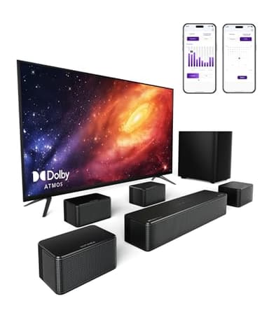 ULTIMEA 7.1 Soundbar TV, Compatibile con Dolby Atmos, Controllo APP, 4 Altoparlanti Surround Cablati, 460W Sistema Audio Home Theater Surround con Subwoofer Wireless 6,5", Poseidon D80