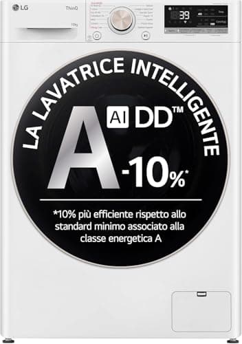 LG AI DD F4R7010TSWG Lavatrice 10 kg Classe A -10%, 1400 Giri, Carica Frontale con Oblò in Vetro Temperato, Funzione TurboWash 360, Vapore su 7 Programmi, Wi-Fi, Libera installazione, Serie R7, Bianca