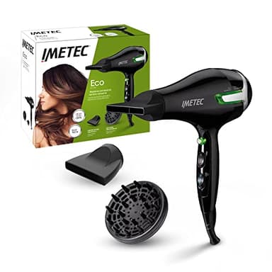 Imetec ECO SE9 1000 Asciugacapelli con Tecnologia Eco Technology 1400 W, Consumo Energetico Ridotto, 8 Combinazioni Aria/Temperatura, Diffusore per Capelli Ricci
