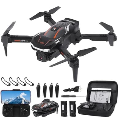 A88 Mini Drone per Bambini con Telecamera 1080P HD FPV con Mantenimento Dell'altitudine, Droni Quadricottero RC con Luci LED e 2 Batterie, Giocattolo Regalo per Ragazzi e Ragazze (Nero)