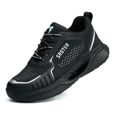 WUAYAMI Scarpe Antinfortunistiche Uomo Donna Leggere Scarpe da Lavoro con Punta in Acciaio Traspiranti Scarpe Sicurezza Comode Unisex, Nero, 45 EU