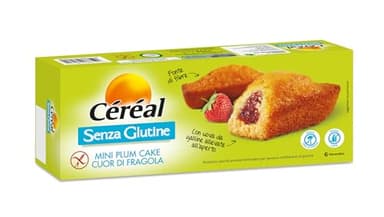 Céréal Plum Cake Cuor Fragola senza Glutine e Lattosio, Merendine senza latte, 210 gr