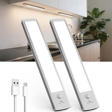 TANSOOL+ Luce LED Sottopensile Cucina, Armadio LED con Sensore di Movimento, 20cm Luce Sottopensile Dimmerabile Lampada per Cucina, Guardaroba, Scale, Soggiorno, Camere da Letto - 2 Pezzi