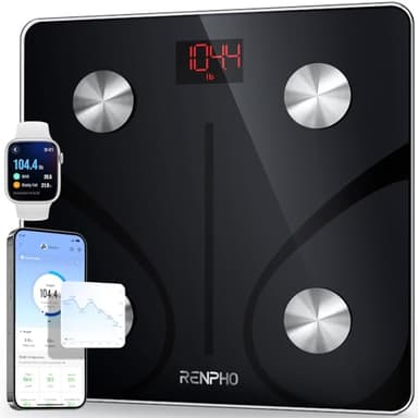 RENPHO Bilancia Pesapersone Digitale, Bilancia Impedenziometrica in Vetro Temperato, Fino a 180 kg, Bilancia Smart Dotata di 13 Misurazioni (BMI/Grasso corporeo/BMR/Muscoli), 28 cm, Elis 1