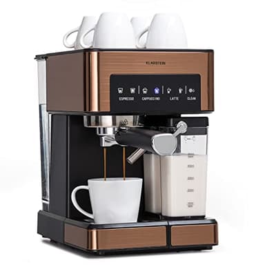 Klarstein Macchinetta Caffe Espresso 1.8L, Macchina da Caffè Freddo, Caffè Macinato e Cappuccino, Macchina Caffe Barista da 20 Bar, In Acciao Inox per Caffè Latte e Macchiato, 1350W con Montalatte