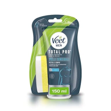 Veet Men Crema Depilatoria Uomo Sotto la Doccia per Petto e Corpo per Pelli Sensibili, Dermatologicamente Testata, 150 ml