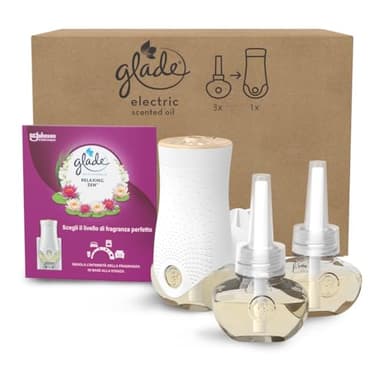 Glade Liquido Elettrico Profumatore per Ambienti con Olii Essenziali, Fragranza Relaxing Zen, Fino a 120 Giorni di Profumo, 1 Diffusore e 3 Ricariche