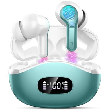 Cuffie Bluetooth, Auricolari Bluetooth 5.3 con 3D Hi-Fi Stereo, Cuffie in Ear con 4 ENC Cancellazione Rumore Mic, 40 Ore LED Display, USB-C Rapido, IP7 Impermeabili Cuffiette Bluetooth per Android/iOS