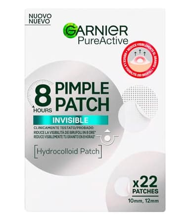 Garnier Pure Active Pimple Patch 8 Ore Riduce la Visibilità del Brufolo Assorbe il Sebo in Eccesso Ultra-Sottile e Invisibile sulla Pelle in Due Misure per Tutti i Brufoli - 22 Patch