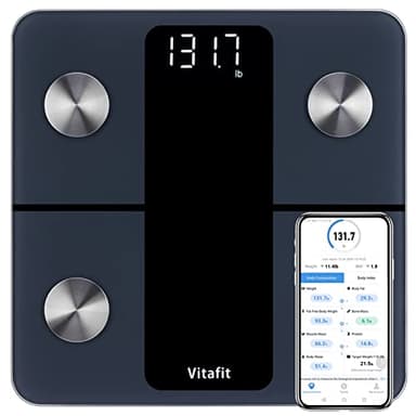 Vitafit Bilancia Pesapersone Digitale, Fabbrica Professionale DAL 2001, Bilancia Impedenziometrica Bluetooth con App Misura Peso Corporeo, BMI, Massa Muscolare, 182kg, Nero