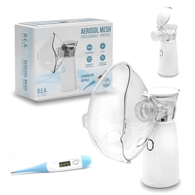 Aerosol Portatile Silezioso Mesh Ultrasuoni Adulti Bambini Usb-C Ricaricabile 2 velocità Termometro Digitale Apparecchio macchina Aerosol Nebulizzatore Lavaggio Nasale 2 Maschere un Boccaglio