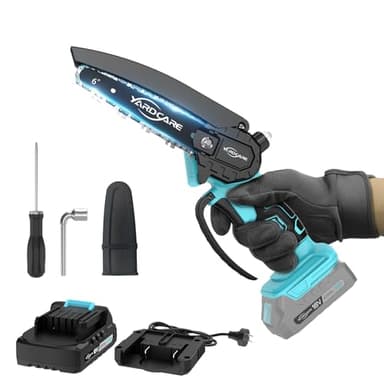 YARDCARE Mini Motosega a Batteria, 6 Pollici Motosega Elettrica per Potatura con Pompetta Olio, Motosega da Potatura per il Taglio del Legno Giardini, Batteria Ricaricabile e Caricabatterie