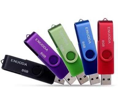 ENUODA Chiavetta USB 8GB 5 Pezzi Pennetta Girevole USB 2.0 Unità Memoria Flash per Archiviazione Dati con Luce LED (5 Multicolorato: Nero Blu Verde Viola Rosso)