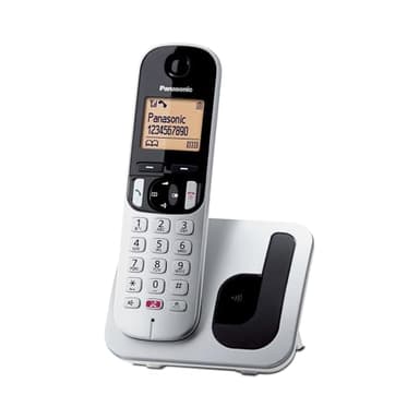 Panasonic KX-TGC250JTS Telefono Cordless Digitale, Unità Base e Ricevitore Singolo, ID Chiamante, Blocco Chiamate Indesiderate, Vivavoce, Modalità Eco One Touch, Sveglia Evoluta, Display LCD, Argento