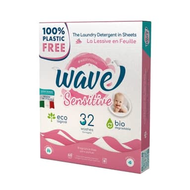 Wave Washing Sensitive - Il Detersivo in Fogli - 100% PLASTIC FREE - 32 lavaggi - Made in Italy - Ecologico - Biodegradabile - Compostabile…
