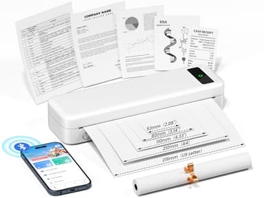 Stampante Portatile A4, Stampante Termica Compatibile con iPhone Cellulare/iPad/Laptop/PC, iOS/Android Smartphone via Wireless Bluetooth, Mac/Windows via USB, Stampa in Nero e Bianco Senza Inchiostro