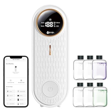 Profumatore per Ambienti con Bluetooth, Diffusore di Oli Essenziali con App, Display LCD (Modalità/Batteria/Temperatura), 6 Oli Essenziali Inclusi, 4 Timer, Ricaricabile, Montaggio a Parete o Tavolo