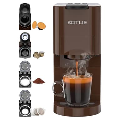 KOTLIE Macchina Da Caffè Capsule 4 in1,Per NES/DG/Caffè Macinato/ESE PadS(44mm),19Bar,800ML(AC-513K)（MARRONE