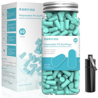 SURFOU Tappi Orecchie Dormire 60 Paia, 38 dB Riduzione Rumore, Riutilizzabili e confortevole per chi dorme di lato, ideale per viaggi, sonno e studio con Custodia Portatile, Verde
