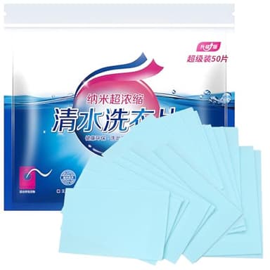 50 Pezzi Detersivo in Fogli per Lavatrice,Fogli Lavatrice Wave Detersivo in Fogli,Foglio di Pulizia Del Pavimento,Comodo Ed Efficiente per Viaggiare Una Pulizia Profonda,Fragranza Fresca-Light Blue