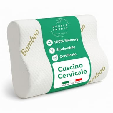 The Double Twenty - Cuscino Cervicale per Dormire a Doppia Onda con Elevato Supporto al Collo - Guanciale Memory Foam Federa Lavabile in Bamboo - Cuscino Memory Foam Made in Italy Certificato Oeko Tex