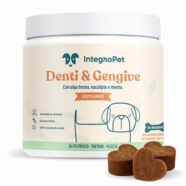 INTEGROPET - Integratore per Pulizia Denti e Gengive Cani Gusto Manzo - Igiene Orale Cane contro Placca, Tartaro e Alito Cattivo
