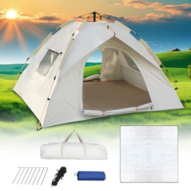 Tenda Campeggio 2-4 Posti Con Cuscinetto Antiumidità,Tenda da Campeggio,Tenda Pop Up,Ultraleggero, Protetto Dai Raggi UV, Impermeabile, Isolante, per lo Zaino in Spalla, Escursionismo e Altro Ancora
