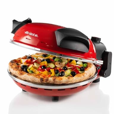Ariete Forno Pizza 909, Pizza 4' Minuti, Forno per Pizza con 5 Livelli di Cottura, Piastra Refrattaria per Riscaldare, Pale in Legno Incluse, Temperatura Max 400°C, 1200W, Rosso