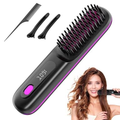 2026 Nuovo Spazzola Styling per Raddrizzare Spazzola Elettrica per Capelli Da Donna Spazzola Lisciante Senza Fili con Indicatore LED Con Rivestimento In Ceramica 3 Livelli di Temperatura Portatile