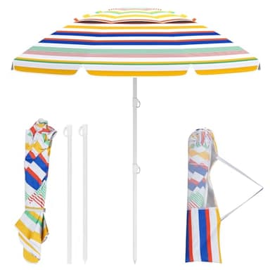 COSTWAY Ombrellone da Spiaggia da 179 cm, Protezione Solare, Ombrellone da Esterno Portatile con Inclinazione Regolabile, Borsa per il Trasporto, per Patio, Giardino, Cortile
