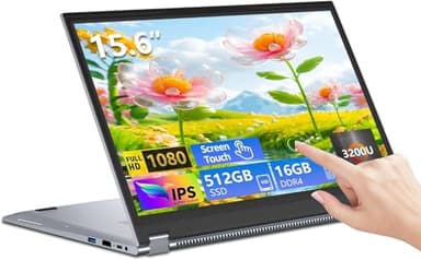 PC Portatile 15,6 Pollici, Computer Portatile 2 in 1, Capovolgimento a 360° 1920X1080 IPS,16GB RAM 512GB SSD Pc gaming portatile, Ryzen 3200U Laptop gaming, Supporto USB RJ45 Type-C, Per Studio Lavoro