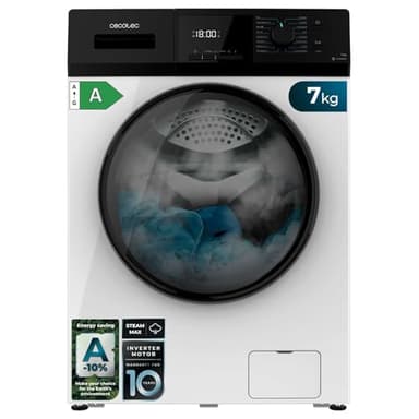 Cecotec Lavatrice Carica Frontale 7 Kg Bolero Dresscode 7410 Inverter A. 1850W, 1200 giri/min Regolabile, 16 Programmi, Motore Inverter Plus, Bassi Consumi, Vapore, Sterilizzazione Indumenti