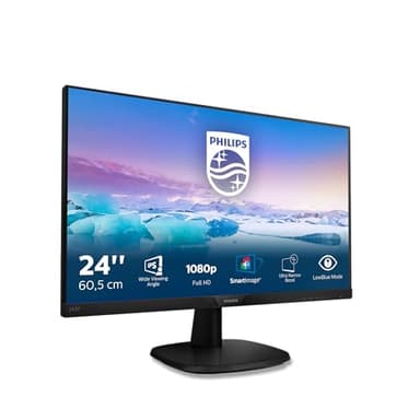 PHILIPS 243V7QDSB Monitor 24" LED IPS FHD, 4 ms, 3 Side Frameless, Low Blue, Flicker Free, HDMI, VGA, Attacco VESA, Nero, 2021, NESSUN ALTOPARLANTE