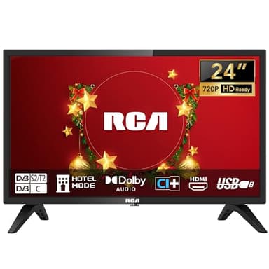 RCA TV 24 Pollici (60 cm) LED HD Piccola TV per Camera Cucina con Tripla Sintonizzatore (DVB-T/T2-C-S/S2), HDMI, VGA, Lettore multimediale USB, CI+, Modello Hotel, 220 Volt