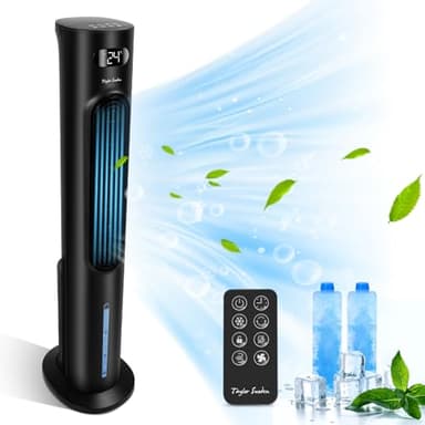 Taylor Swoden 3 in 1 grande raffrescatore d'aria portatile, Raffrescatore evaporativo silenzioso con serbatoio da 6 l, timer da 12 ore, 3 modalità, 3 velocità, telecomando, oscillazione, 95 W, Nero