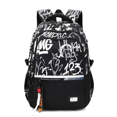 Amythe Zaino Scuola Superiore e Media per Ragazzi, Zainetto Università Leggero e alla Moda, Zaini Uomo Pc 16 Pollici, Borsa Scuola Casual per Adolescenti -Nero